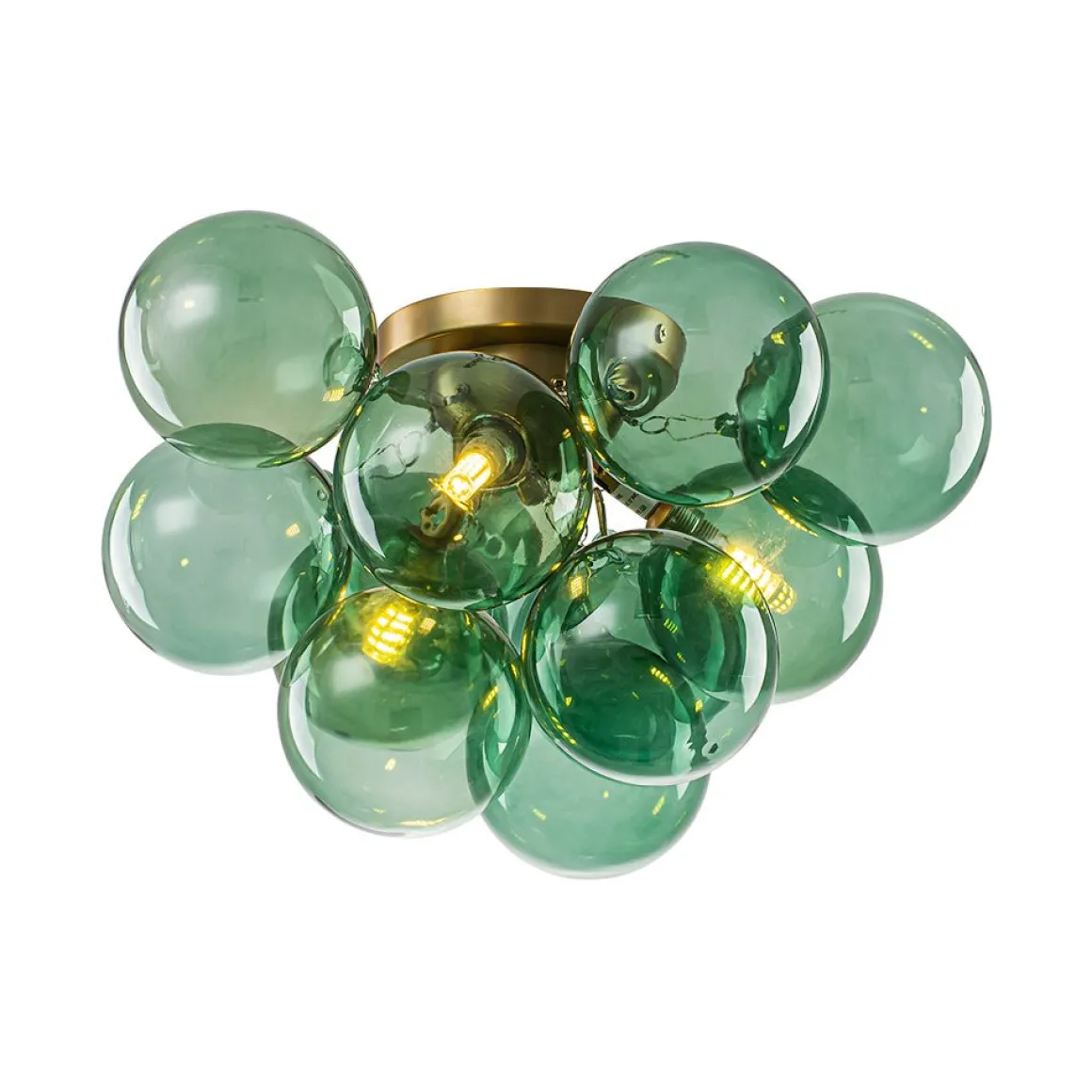 3-Light Cluster Green Tinted Glass Globe Bubble Semi Flush