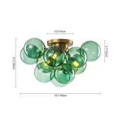 3-Light Cluster Green Tinted Glass Globe Bubble Semi Flush