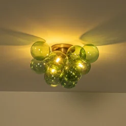 3-Light Cluster Green Tinted Glass Globe Bubble Semi Flush