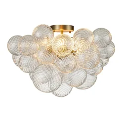 3-Light Cluster Ribbed Glass Bubble Semi Flush Chandelier