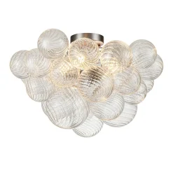 3-Light Cluster Ribbed Glass Bubble Semi Flush Chandelier