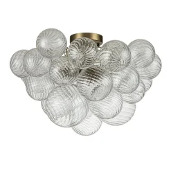 3-Light Cluster Ribbed Glass Bubble Semi Flush Chandelier