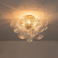 3-Light Cluster Ribbed Glass Bubble Semi Flush Chandelier