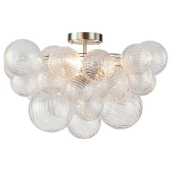 3-Light Cluster Ribbed Glass Bubble Semi Flush Chandelier
