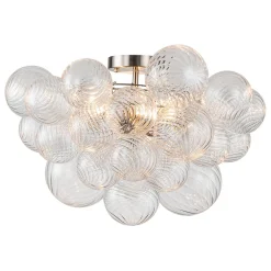 3-Light Cluster Ribbed Glass Bubble Semi Flush Chandelier