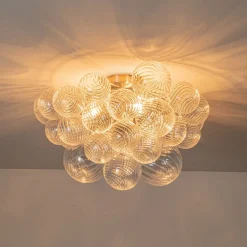 3-Light Cluster Ribbed Glass Bubble Semi Flush Chandelier