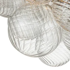 3-Light Cluster Ribbed Glass Bubble Semi Flush Chandelier