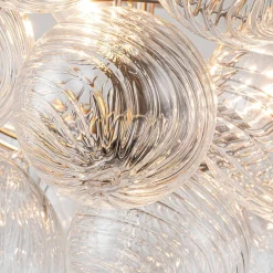 3-Light Cluster Ribbed Glass Bubble Semi Flush Chandelier