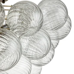 3-Light Cluster Ribbed Glass Bubble Semi Flush Chandelier