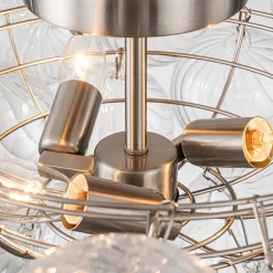 3-Light Cluster Ribbed Glass Bubble Semi Flush Chandelier