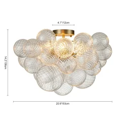 3-Light Cluster Ribbed Glass Bubble Semi Flush Chandelier