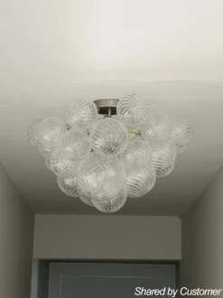 3-Light Cluster Ribbed Glass Bubble Semi Flush Chandelier