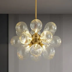 18-Light Cluster Ribbed Glass Globe Bubble Chandelier