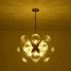 18-Light Cluster Ribbed Glass Globe Bubble Chandelier