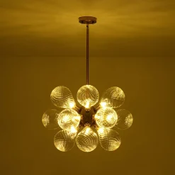 18-Light Cluster Ribbed Glass Globe Bubble Chandelier
