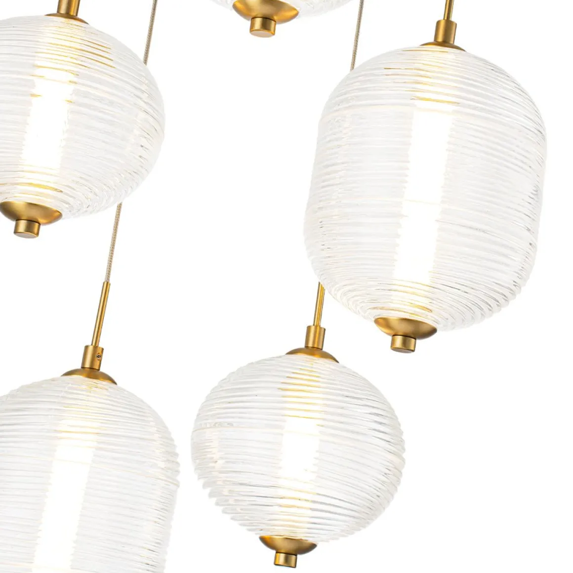 5-Light Cluster Ribbed Glass LED Round Entryway Chandelier