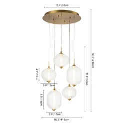 5-Light Cluster Ribbed Glass LED Round Entryway Chandelier