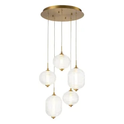 5-Light Cluster Ribbed Glass LED Round Entryway Chandelier