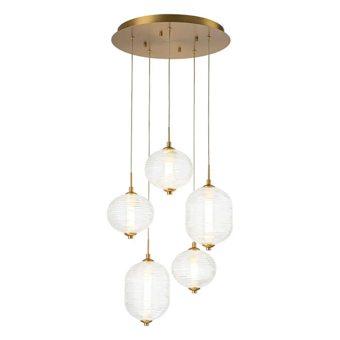 5-Light Cluster Ribbed Glass LED Round Entryway Chandelier