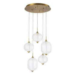 5-Light Cluster Ribbed Glass LED Round Entryway Chandelier