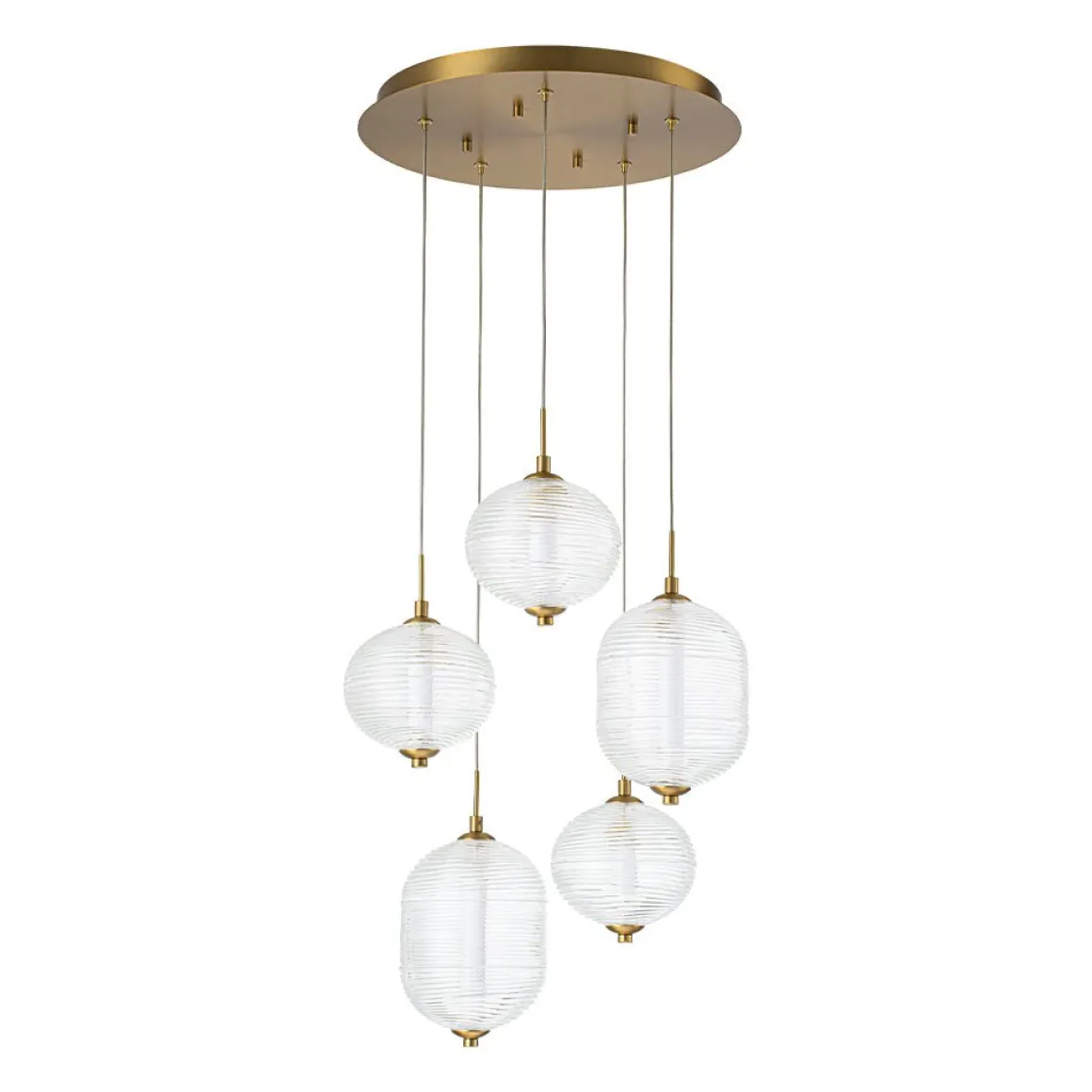 5-Light Cluster Ribbed Glass LED Round Entryway Chandelier