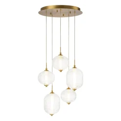 5-Light Cluster Ribbed Glass LED Round Entryway Chandelier