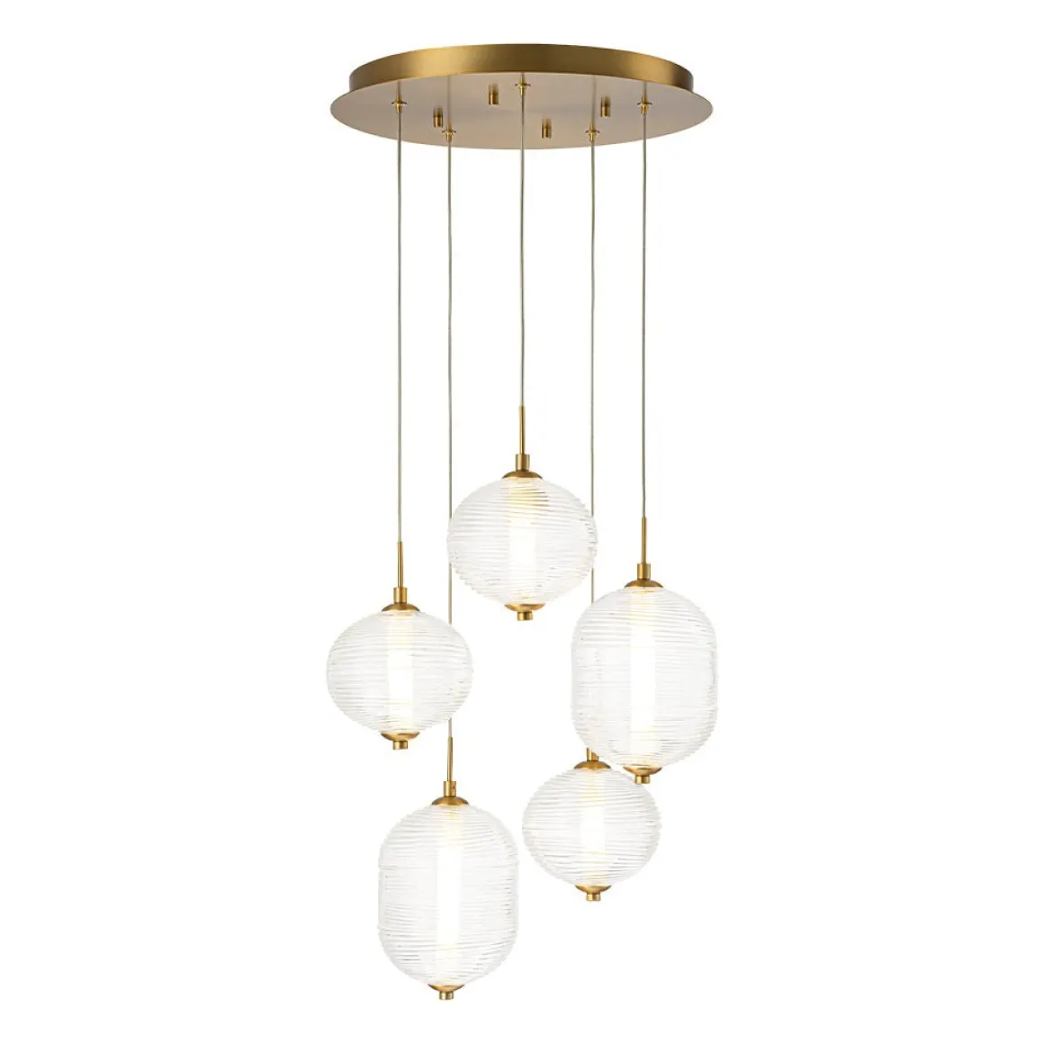 5-Light Cluster Ribbed Glass LED Round Entryway Chandelier