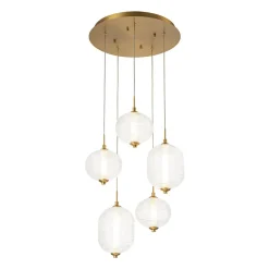 5-Light Cluster Ribbed Glass LED Round Entryway Chandelier