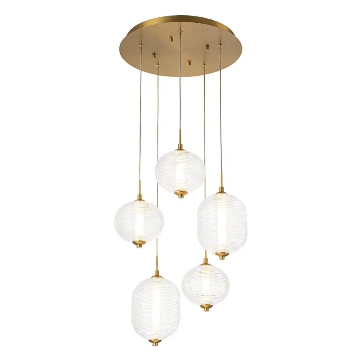 5-Light Cluster Ribbed Glass LED Round Entryway Chandelier