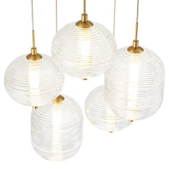 5-Light Cluster Ribbed Glass LED Round Entryway Chandelier