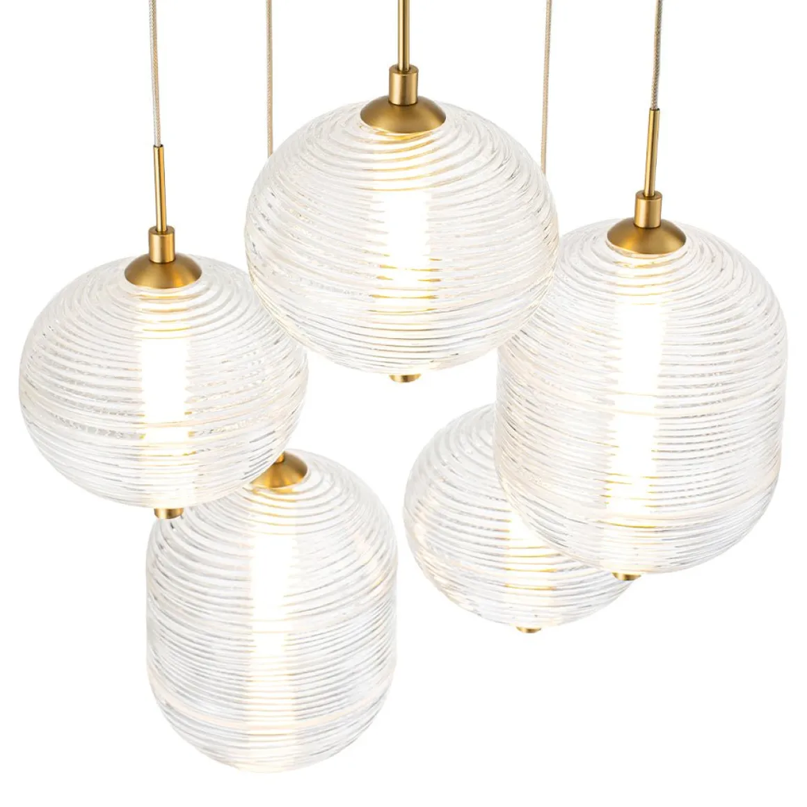 5-Light Cluster Ribbed Glass LED Round Entryway Chandelier