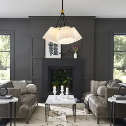 4-Light Cluster White Fabric Cone Shade Chandelier