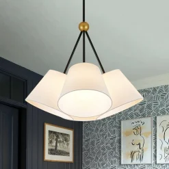 4-Light Cluster White Fabric Cone Shade Chandelier