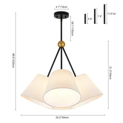 4-Light Cluster White Fabric Cone Shade Chandelier