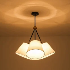 4-Light Cluster White Fabric Cone Shade Chandelier