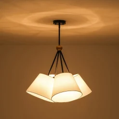 4-Light Cluster White Fabric Cone Shade Chandelier