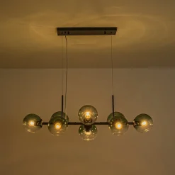 8-Light Color Tinted Glass Globe Bubble Linear Island Chandelier
