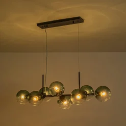 8-Light Color Tinted Glass Globe Bubble Linear Island Chandelier