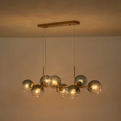 8-Light Color Tinted Glass Globe Bubble Linear Island Chandelier