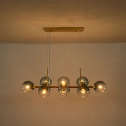 8-Light Color Tinted Glass Globe Bubble Linear Island Chandelier