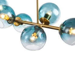 8-Light Color Tinted Glass Globe Bubble Linear Island Chandelier