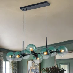 8-Light Color Tinted Glass Globe Bubble Linear Island Chandelier