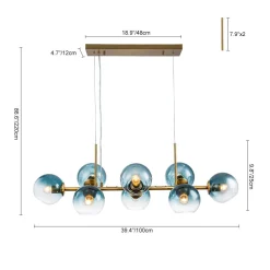 8-Light Color Tinted Glass Globe Bubble Linear Island Chandelier