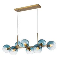 8-Light Color Tinted Glass Globe Bubble Linear Island Chandelier