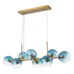 8-Light Color Tinted Glass Globe Bubble Linear Island Chandelier