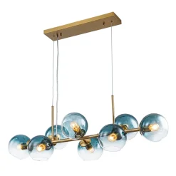8-Light Color Tinted Glass Globe Bubble Linear Island Chandelier