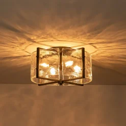 4-Light Contemporary Clear Textured Glass Drum Flush Mount