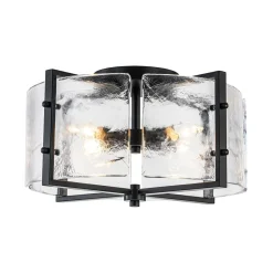 4-Light Contemporary Clear Textured Glass Drum Flush Mount