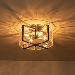 4-Light Contemporary Clear Textured Glass Drum Flush Mount