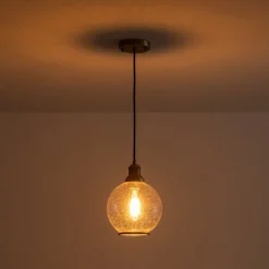 1-Light Corded Seeded Glass Globe Kitchen Pendant Light